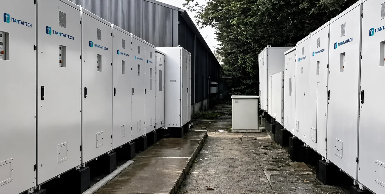 Multiple TiantaiTech energy storage cabinets installed at a commercial site