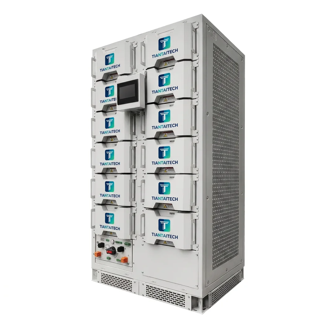 Opposite-angle view of a TiantaiTech 172 kWh catalog rack
