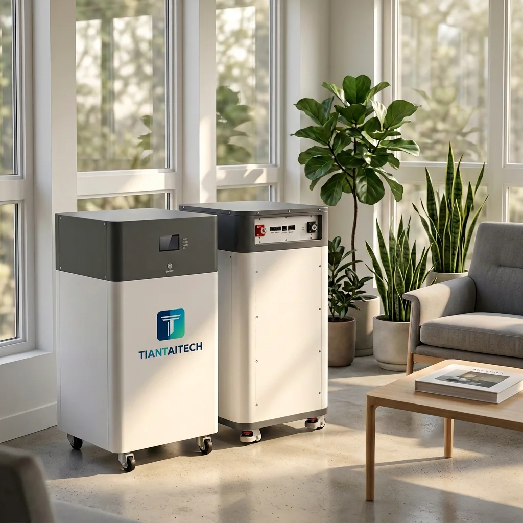 Residential battery shown in a home setting
