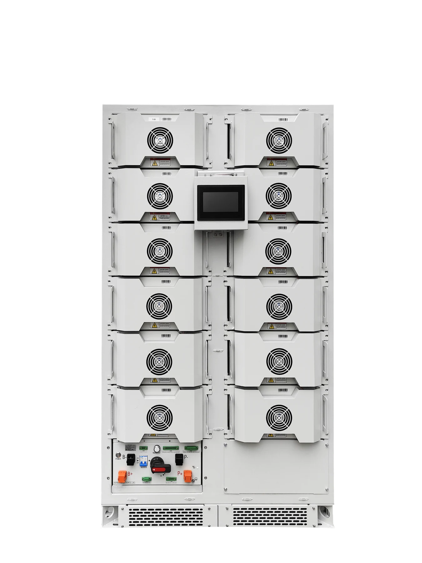 Front view of a rack energy storage system