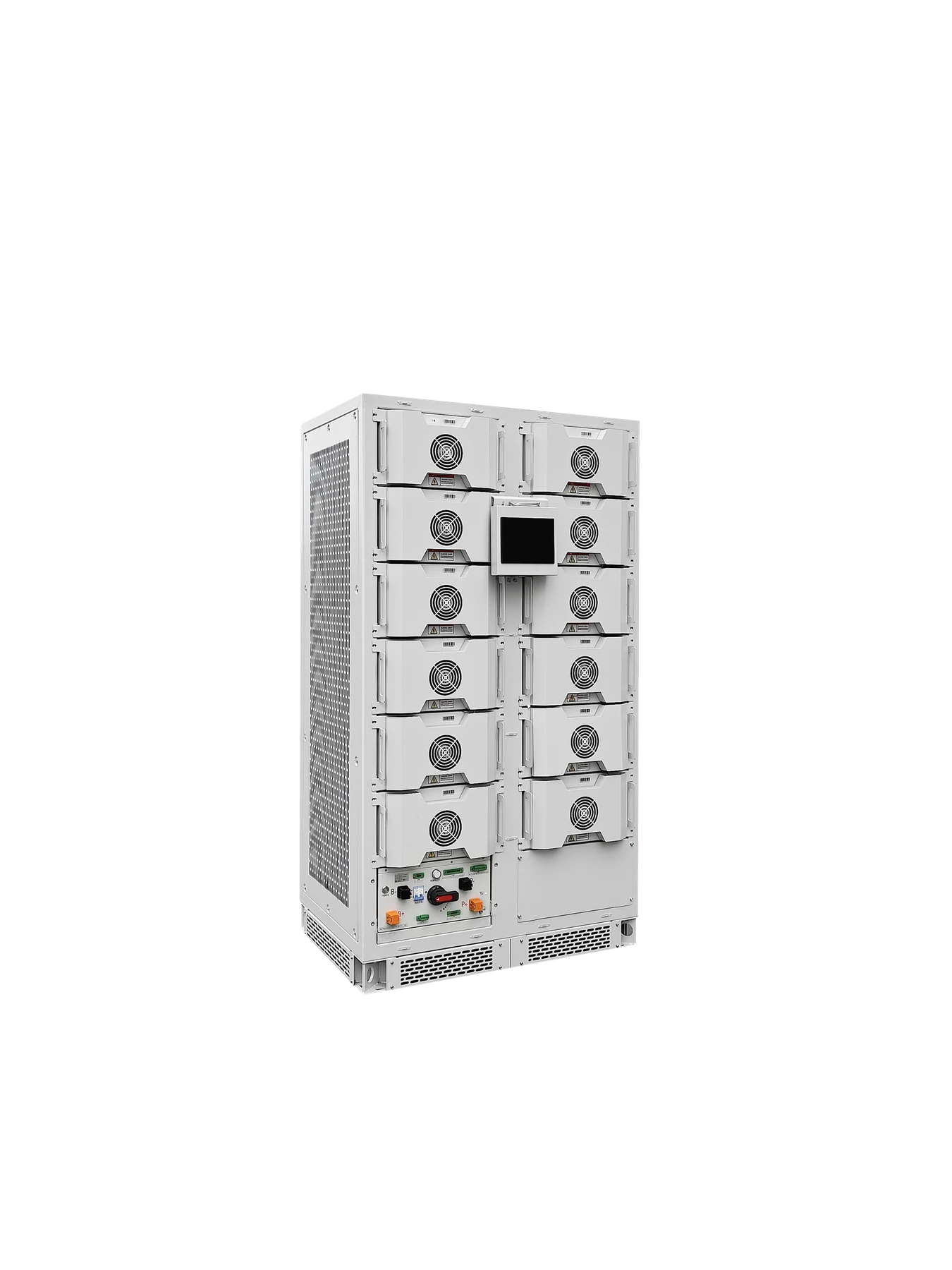 Side view of a rack energy storage system
